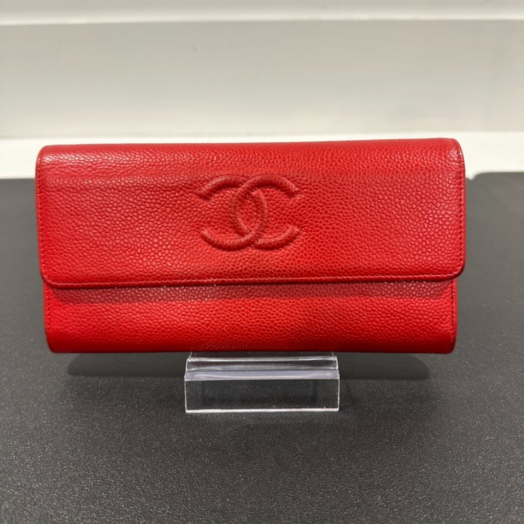 Chanel Caviar Timeless Cc Large Gusset Flap Wallet Red (Jb1396)